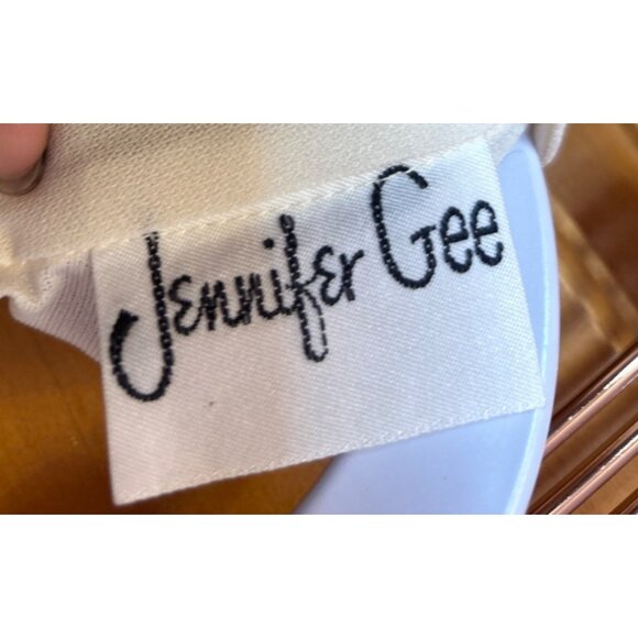 Vintage Jennifer Gee Womens Midi Dress Long Sleeve Lace Beige & Brown Polyester - Picture 3 of 3